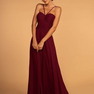 Chiffon Ruched-Bodice Long Dress GSGL2607